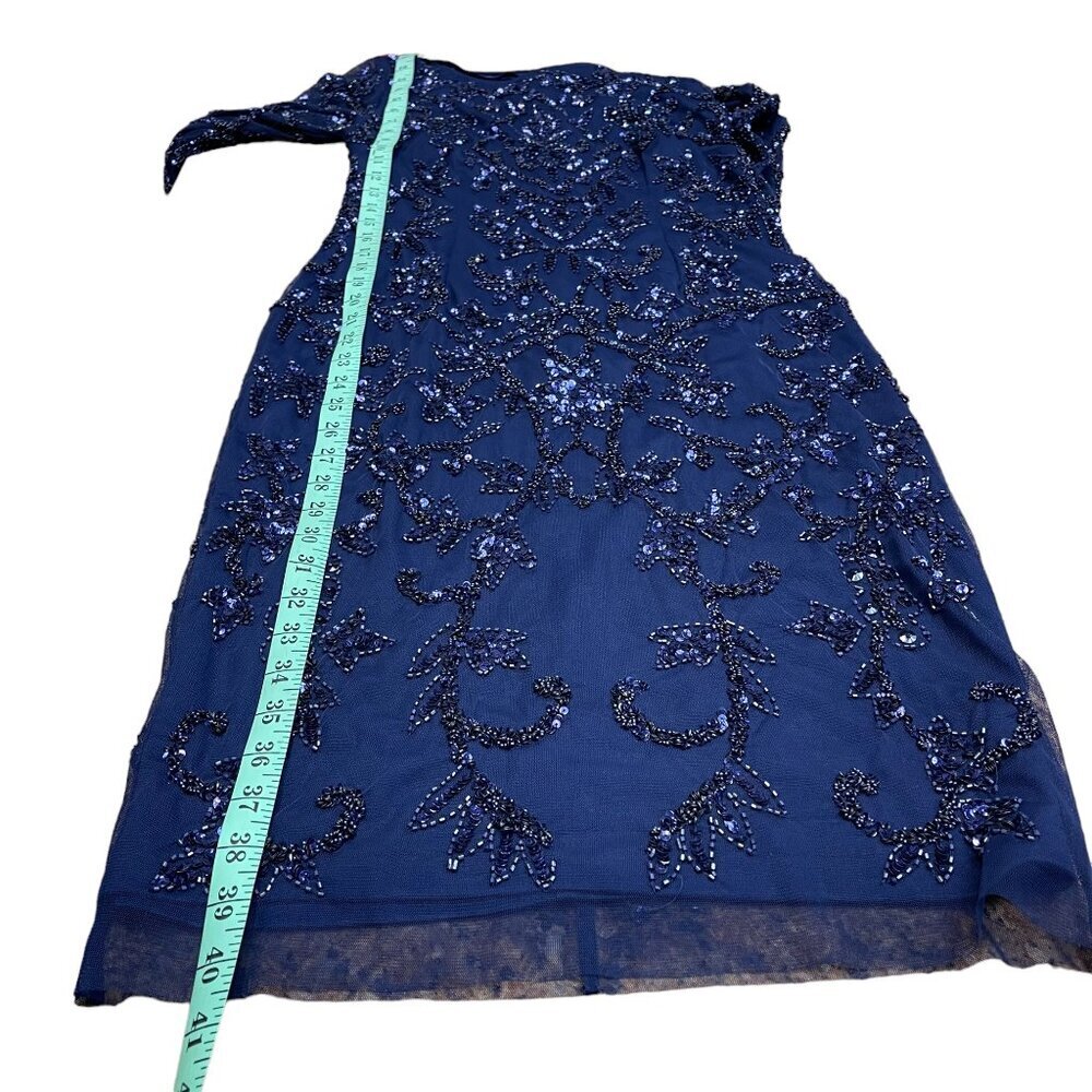 Adrianna Papell Navy Beaded Sequin Midi Dress Long Sleeve Size 4 - Picture 16 of 16